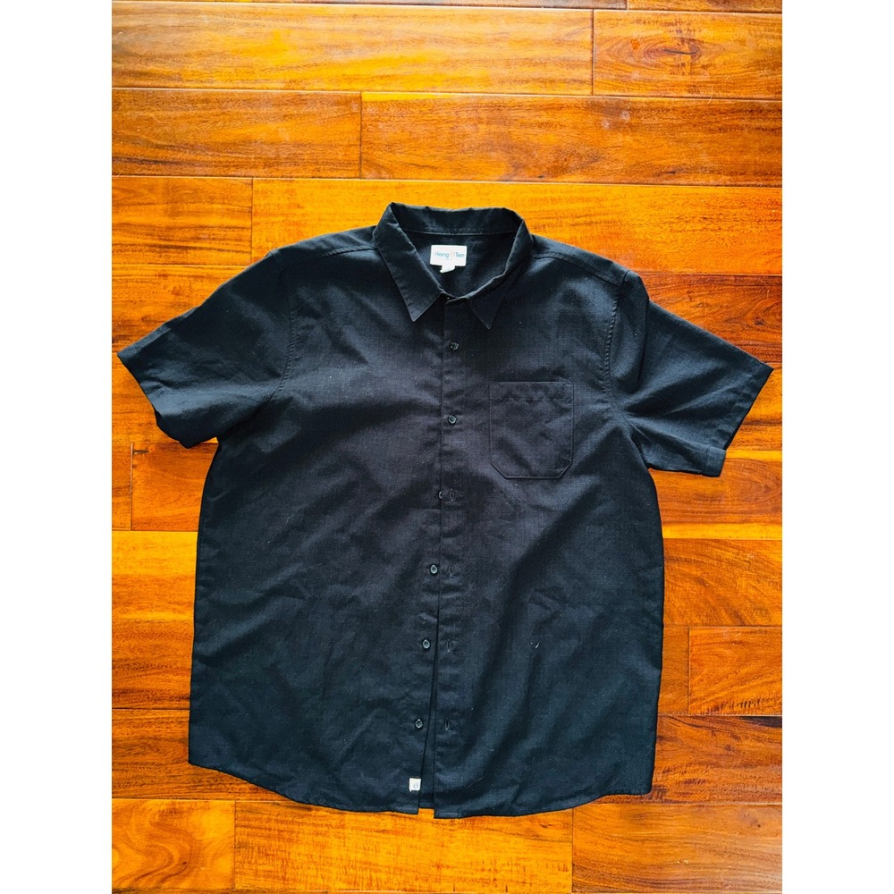 Hang Ten Button Down Shirt Mens Large Black Short Sleeve Excellent A3054012PS